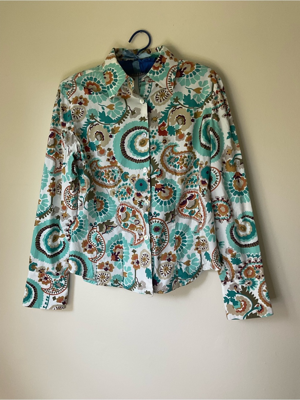 Tyler Boe Turquoise, White & Brown Paisley Button-Down Shirt